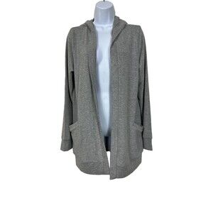 Chaser Cardigan Hoodie Womens Medium Grey Open Front Lace Up Back Long Sleeve